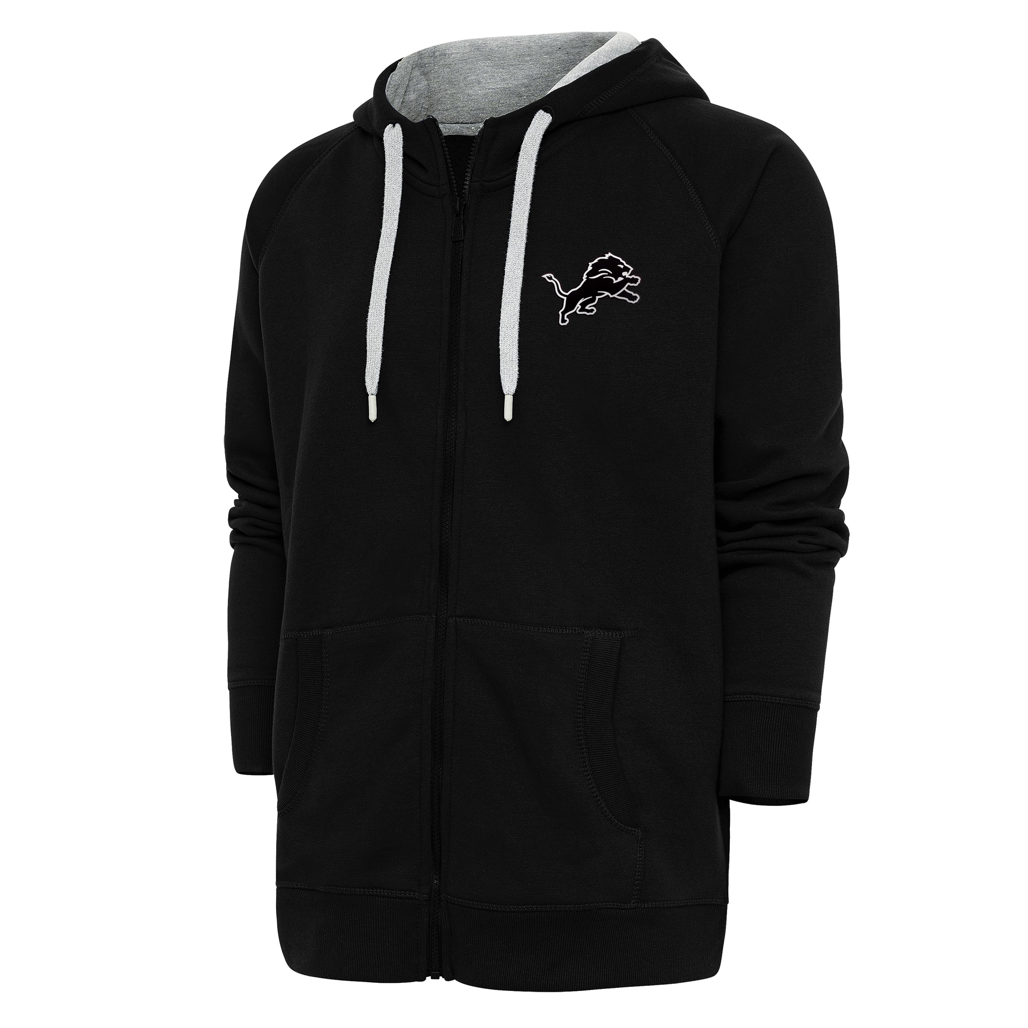Men's Antigua Black Detroit Lions Metallic Logo Victory Full-Zip Hoodie