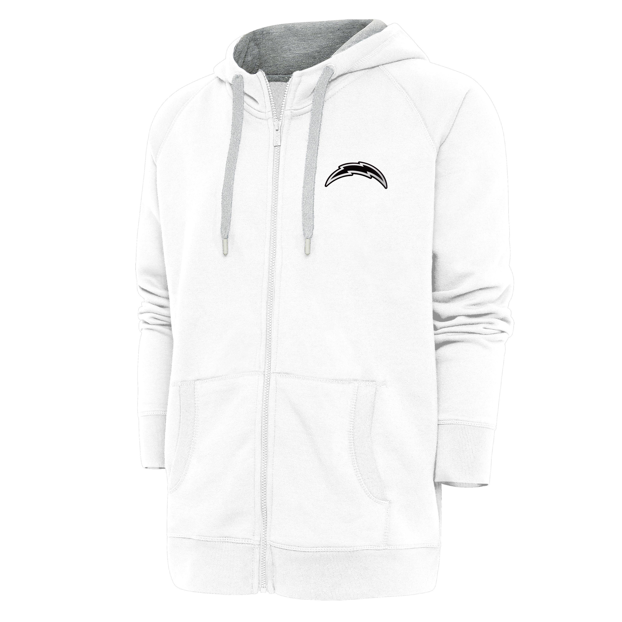 Men's Antigua White Los Angeles Chargers Metallic Logo Victory Full-Zip Hoodie