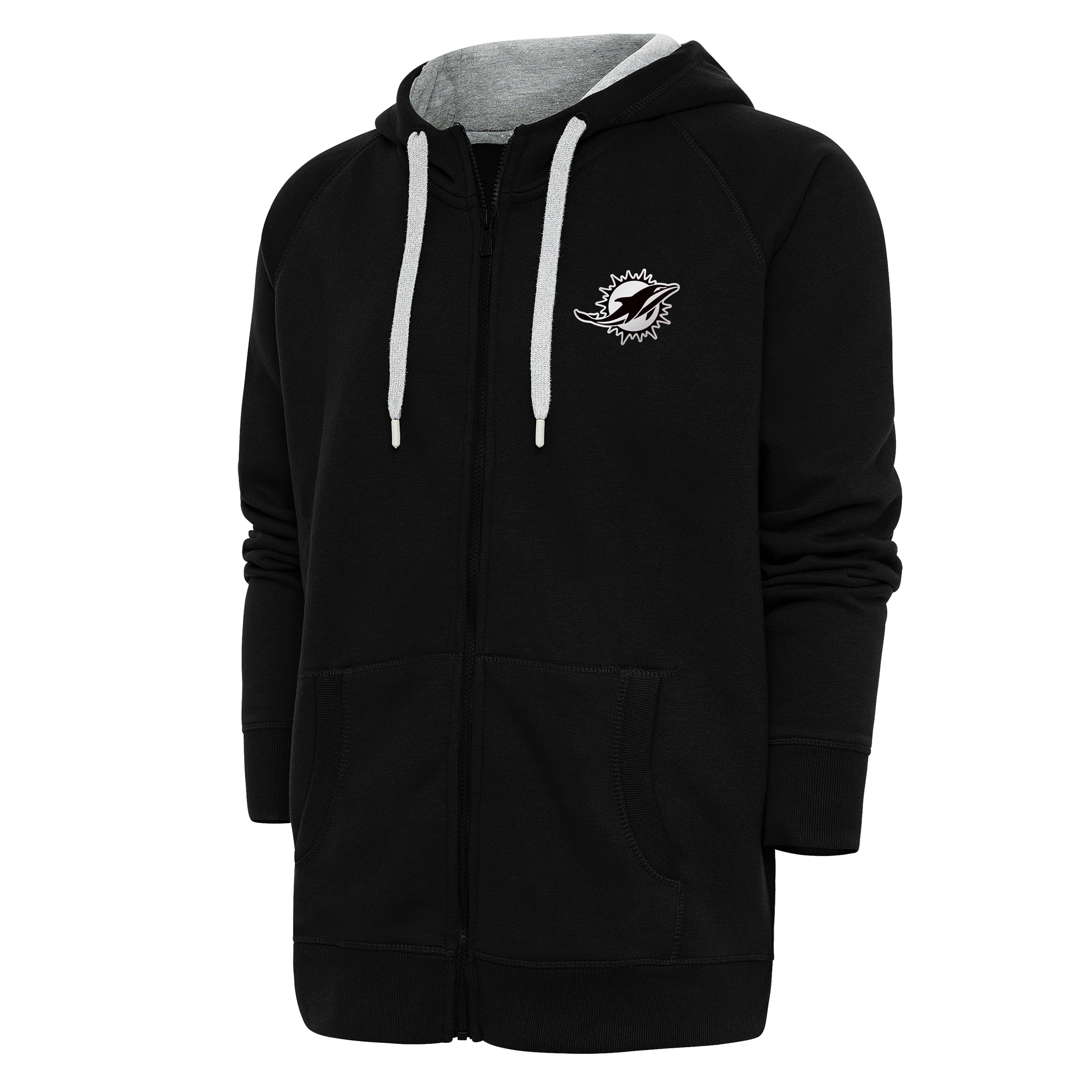 Men's Antigua Black Miami Dolphins Metallic Logo Victory Full-Zip Hoodie