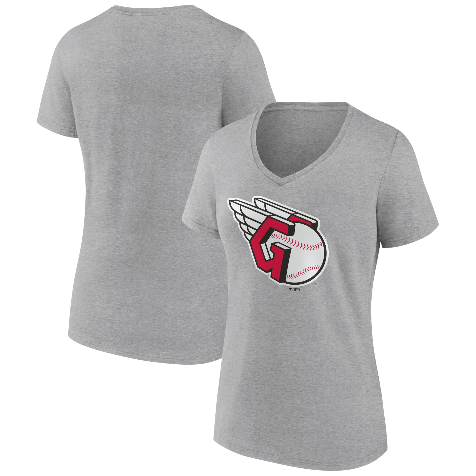 Women's Gray Cleveland Guardians Official Logo V-Neck T-Shirt