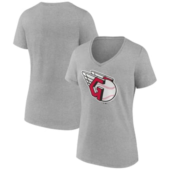 Women's Gray Cleveland Guardians Official Logo V-Neck T-Shirt