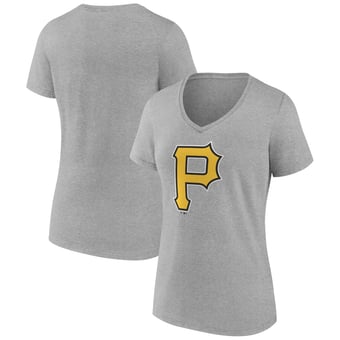Women's Gray Pittsburgh Pirates Official Logo V-Neck T-Shirt