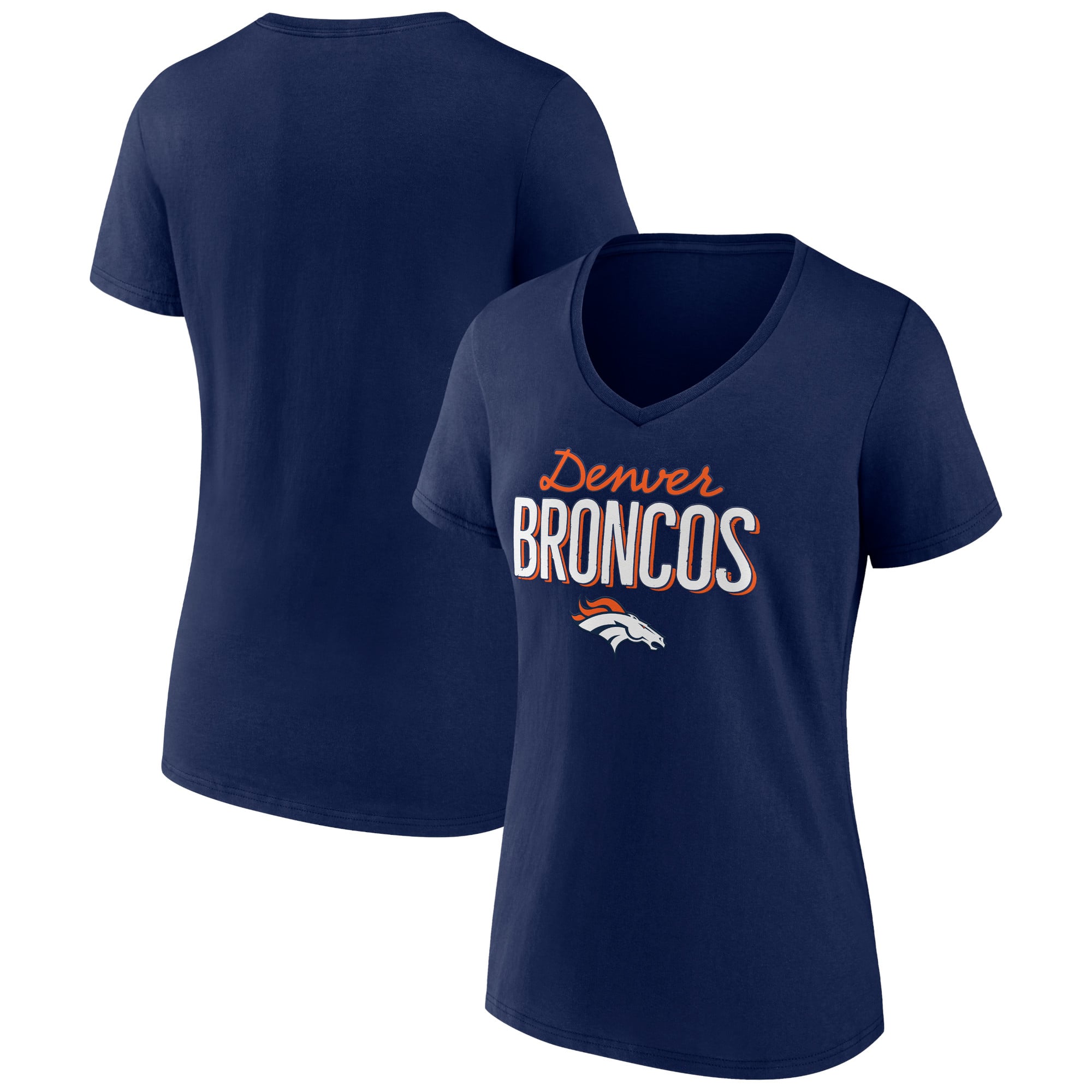 Women's Navy Denver Broncos Nostalgia V-Neck T-Shirt