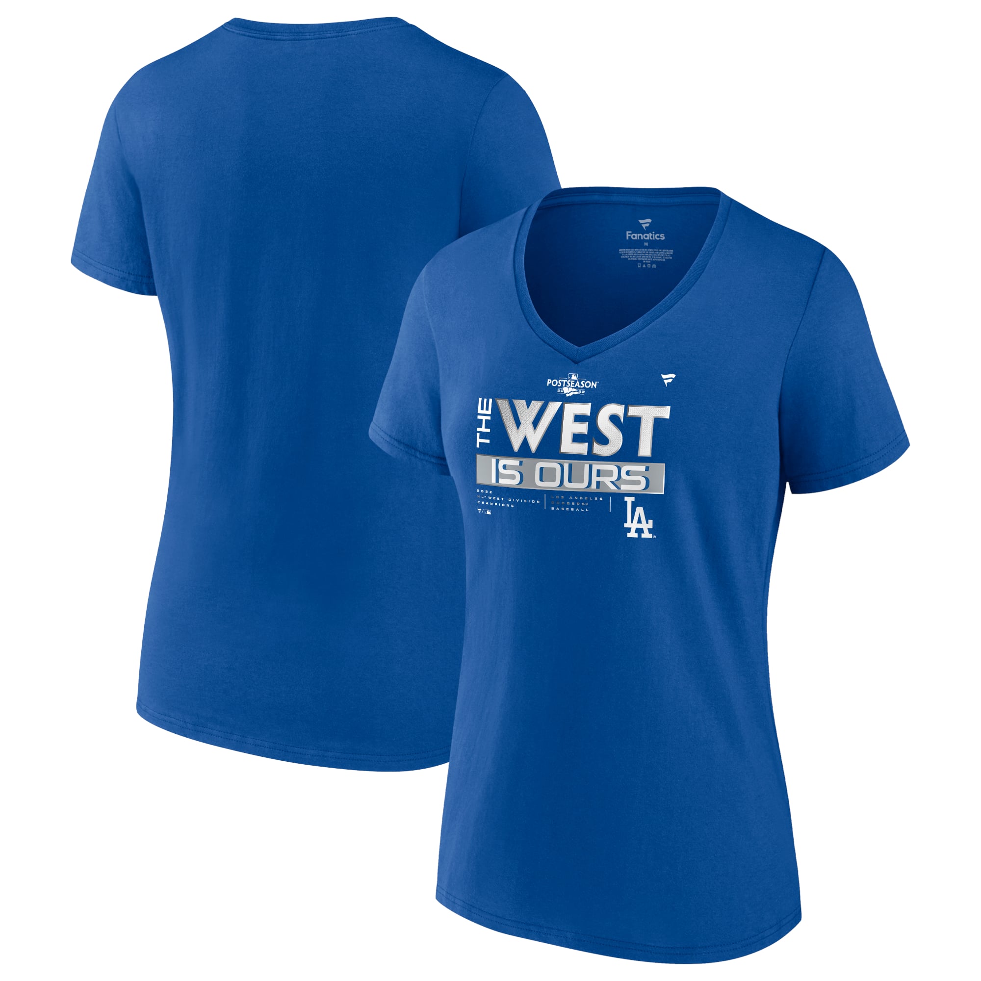 Women's Fanatics Royal Los Angeles Dodgers 2022 NL West Division Champions Locker Room V-Neck T-Shirt: retailer-supplied image