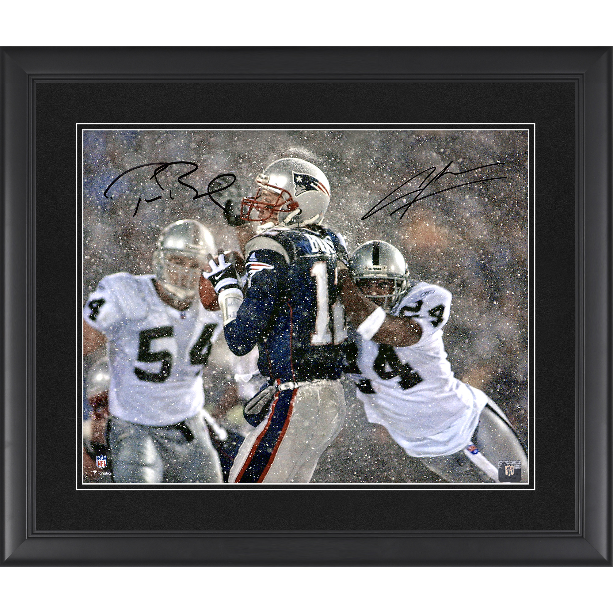 Tom Brady & Charles Woodson New England Patriots & Oakland Raiders Framed Autographed 16" x 20" Tuck Game Photograph