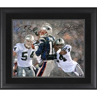 Tom Brady & Charles Woodson New England Patriots & Oakland Raiders Framed Autographed 16" x 20" Tuck Game Photograph