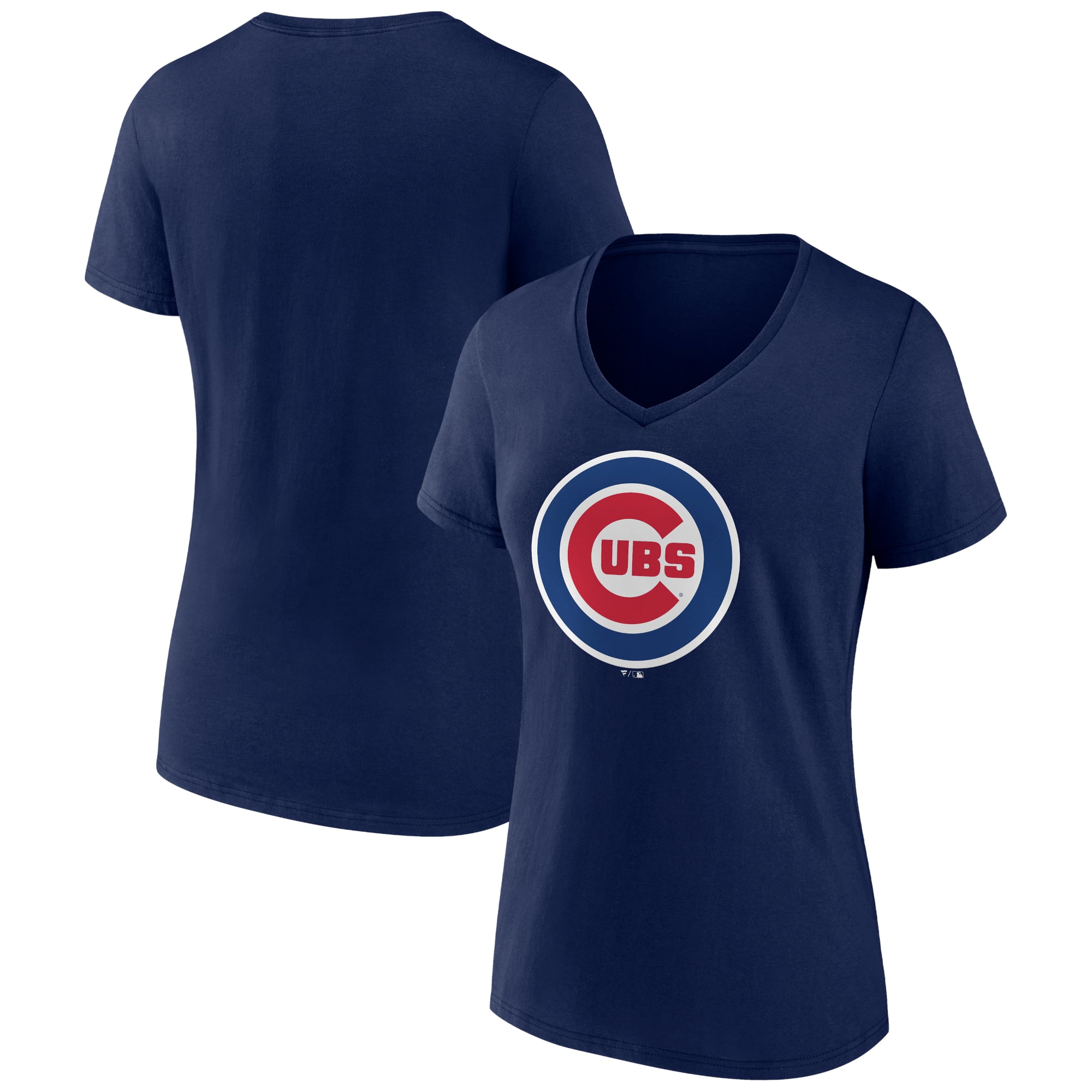 Women's Navy Chicago Cubs Official Logo V-Neck T-Shirt