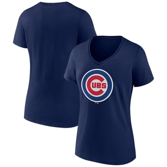 Women's Navy Chicago Cubs Official Logo V-Neck T-Shirt