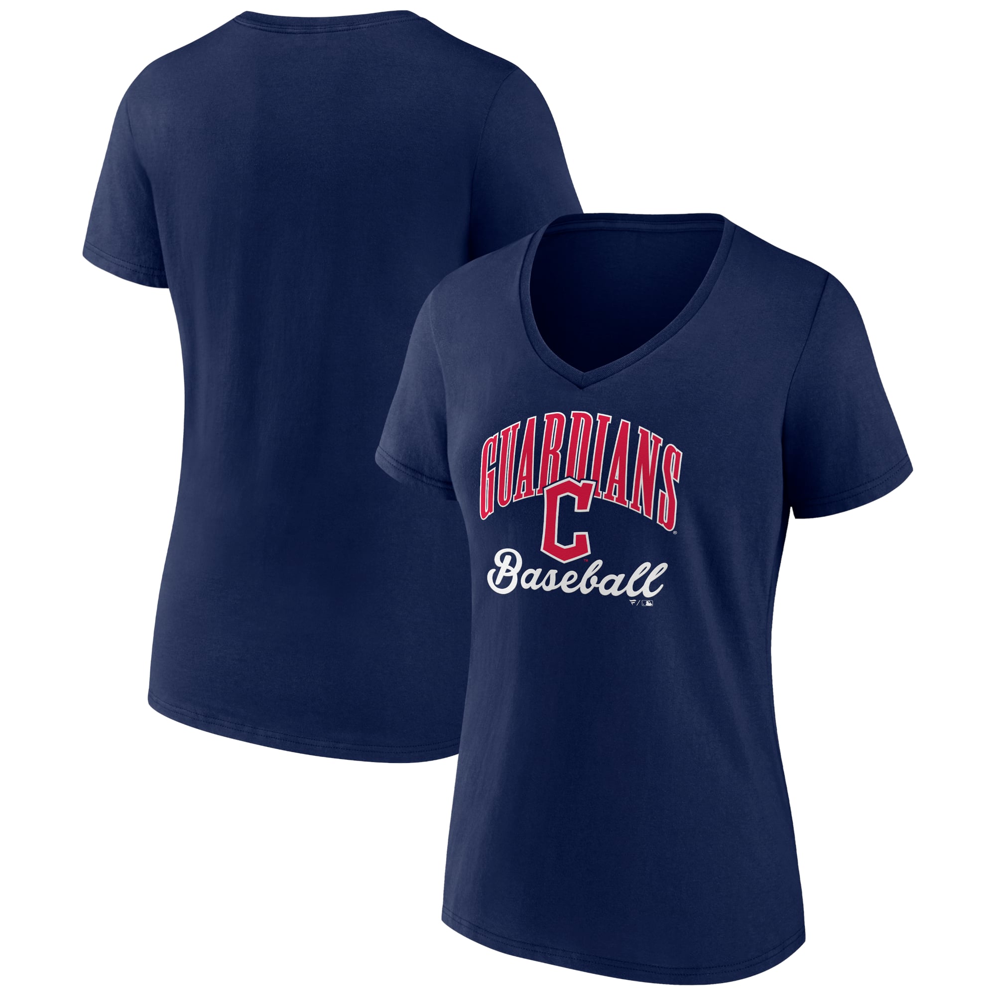 Women's Navy Cleveland Guardians Victory Script Team V-Neck T-Shirt