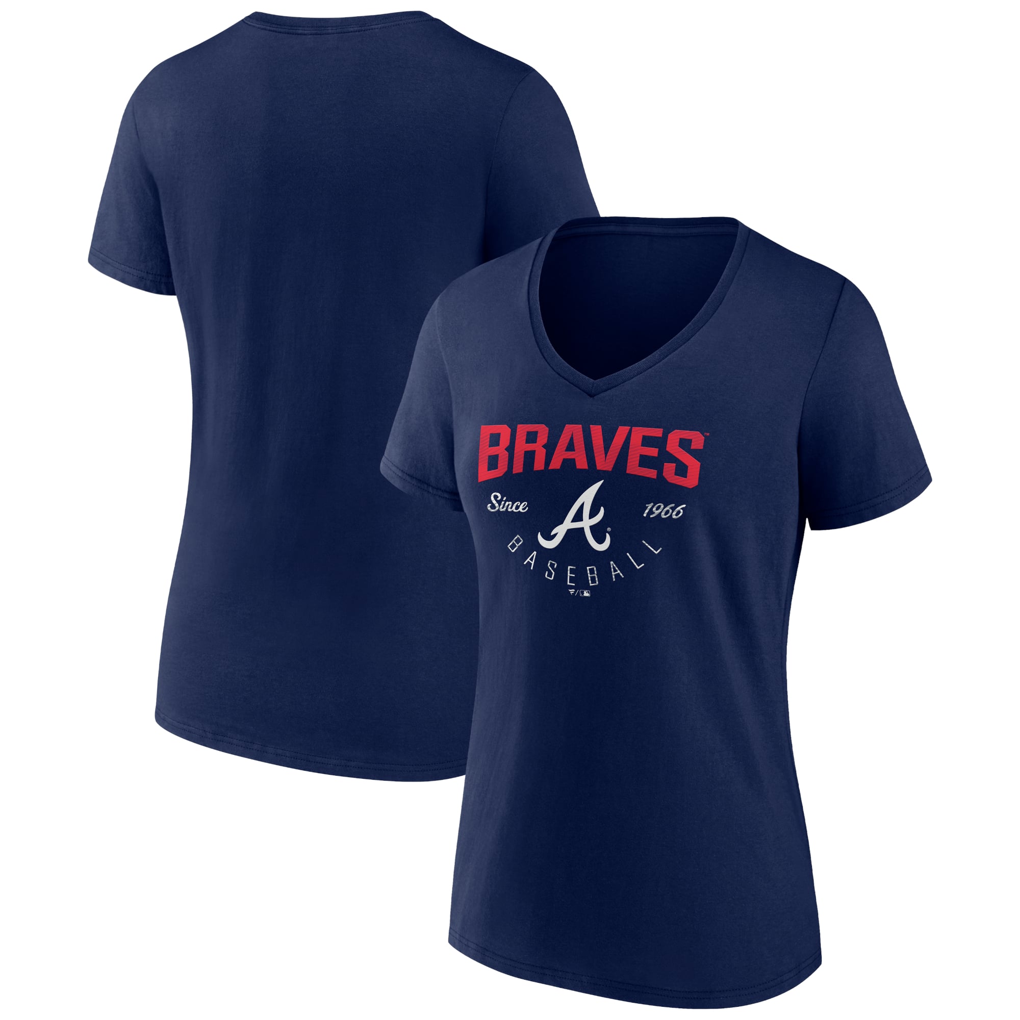 Women's Navy Atlanta Braves Live For It Team V-Neck T-Shirt
