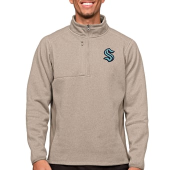 Men's Antigua Oatmeal Seattle Kraken Course Quarter-Zip Pullover Top