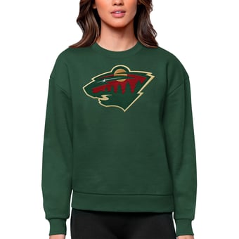Women's Antigua Green Minnesota Wild Primary Logo Team Logo Victory Crewneck Pullover Sweatshirt