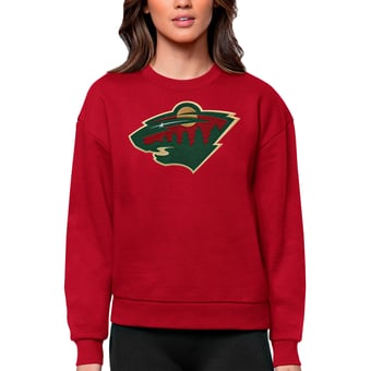 Women's Antigua Red Minnesota Wild Primary Logo Team Logo Victory Crewneck Pullover Sweatshirt