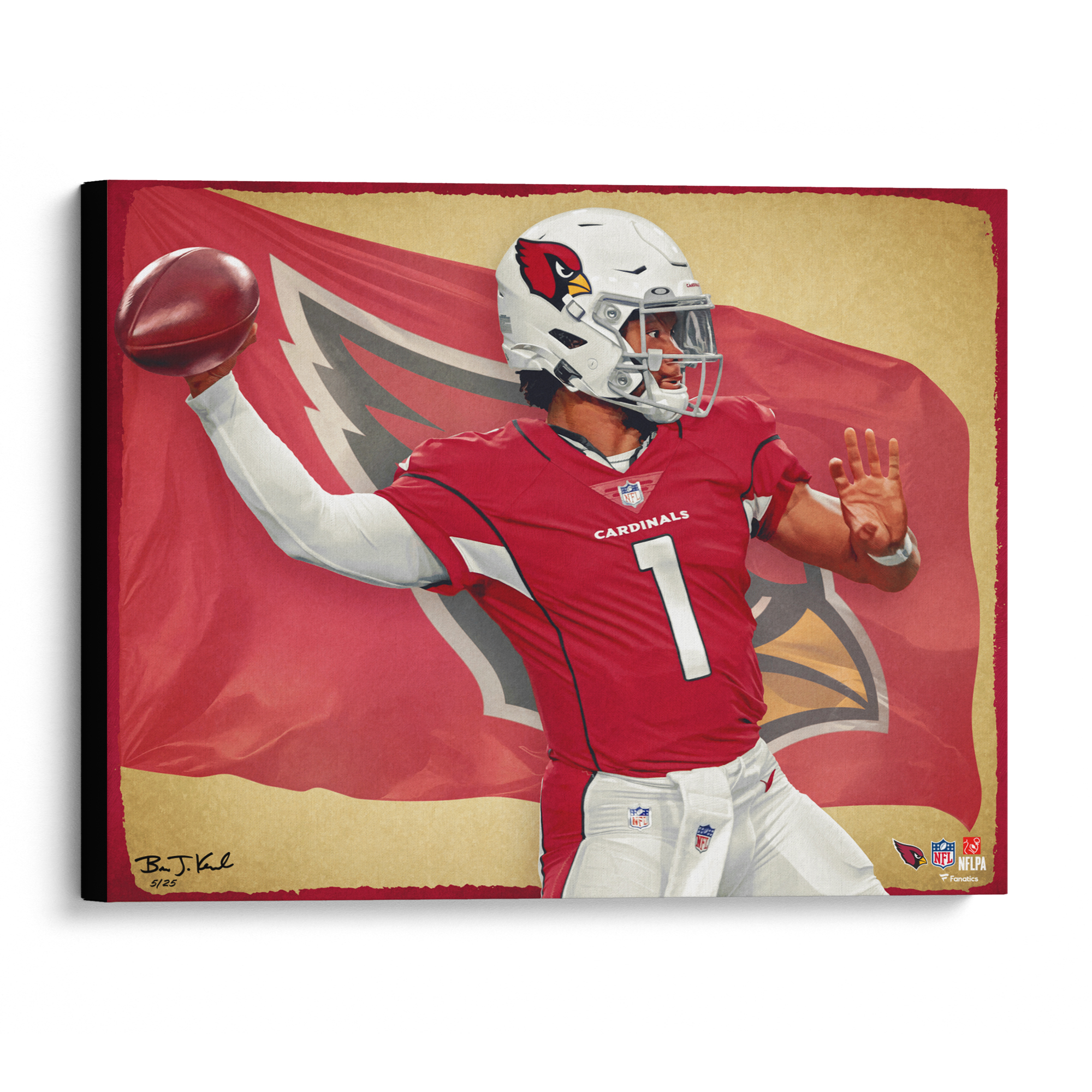 Kyler Murray Arizona Cardinals Stretched 20" x 24" Canvas Giclee Print - Designed & Signed by Artist Brian Konnick - Limited Edition 25