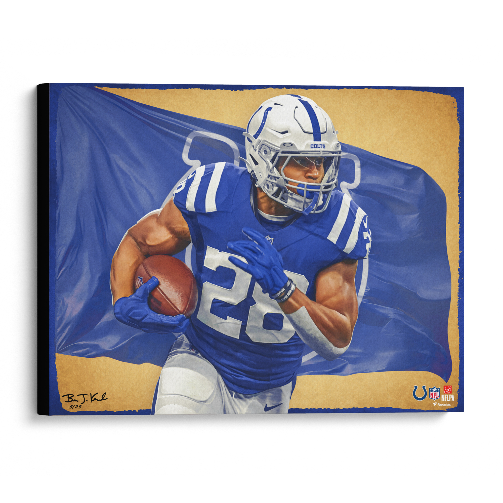 Jonathan Taylor Indianapolis Colts Stretched 20" x 24" Canvas Giclee Print - Designed & Signed by Artist Brian Konnick - Limited Edition 25