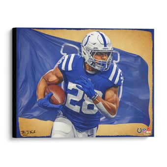 Jonathan Taylor Indianapolis Colts Stretched 20" x 24" Canvas Giclee Print - Designed & Signed by Artist Brian Konnick - Limited Edition 25