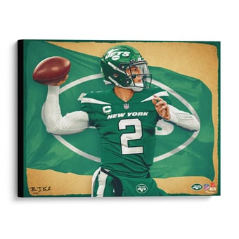 Zach Wilson New York Jets Stretched 20" x 24" Canvas Giclee Print - Designed & Signed by Artist Brian Konnick