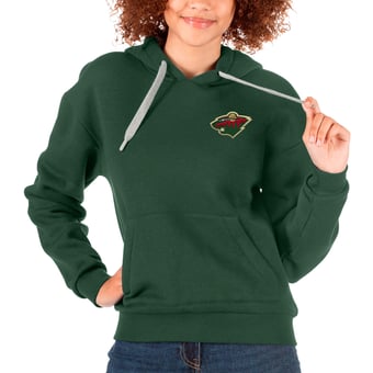 Women's Antigua Green Minnesota Wild Primary Logo Victory Pullover Hoodie