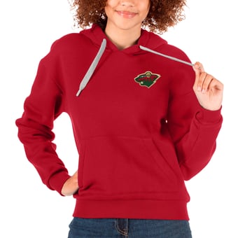 Women's Antigua Red Minnesota Wild Primary Logo Victory Pullover Hoodie