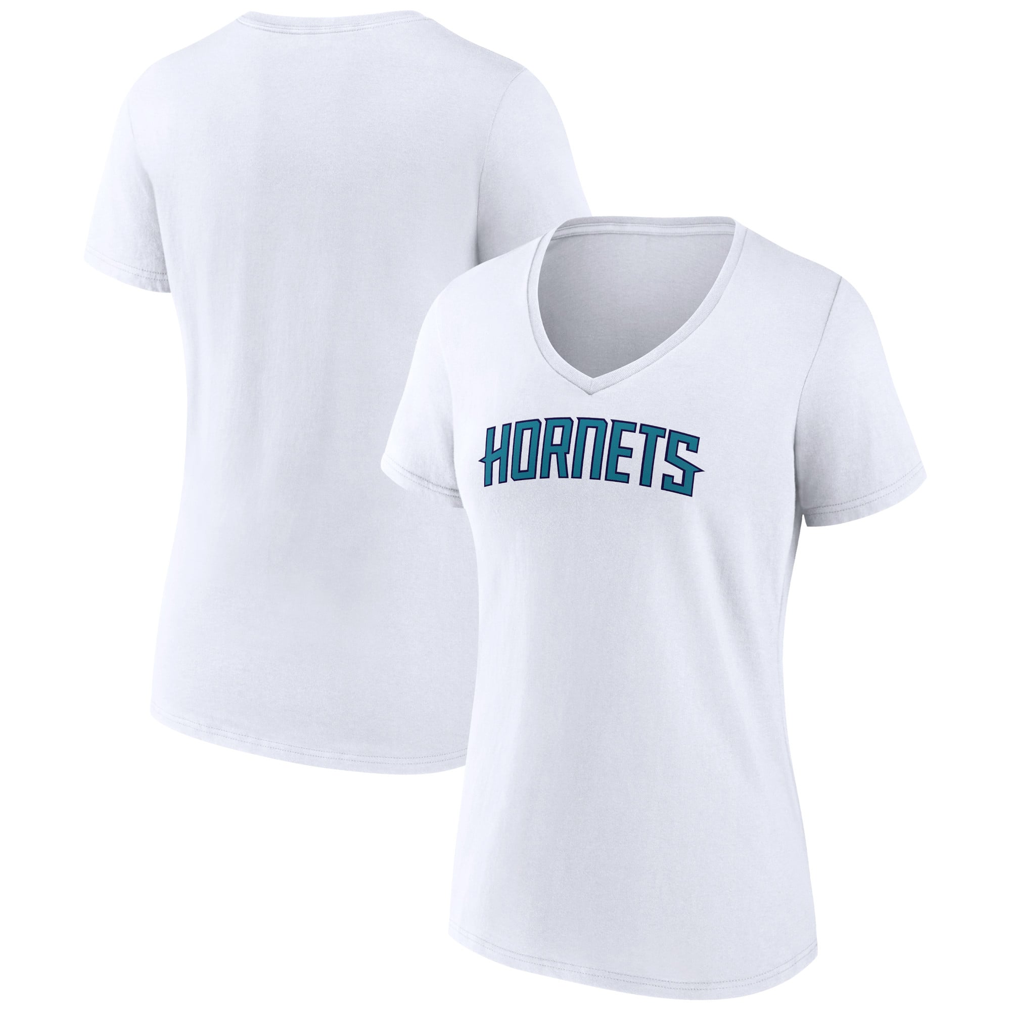 Women's White Charlotte Hornets Wordmark V-Neck T-Shirt