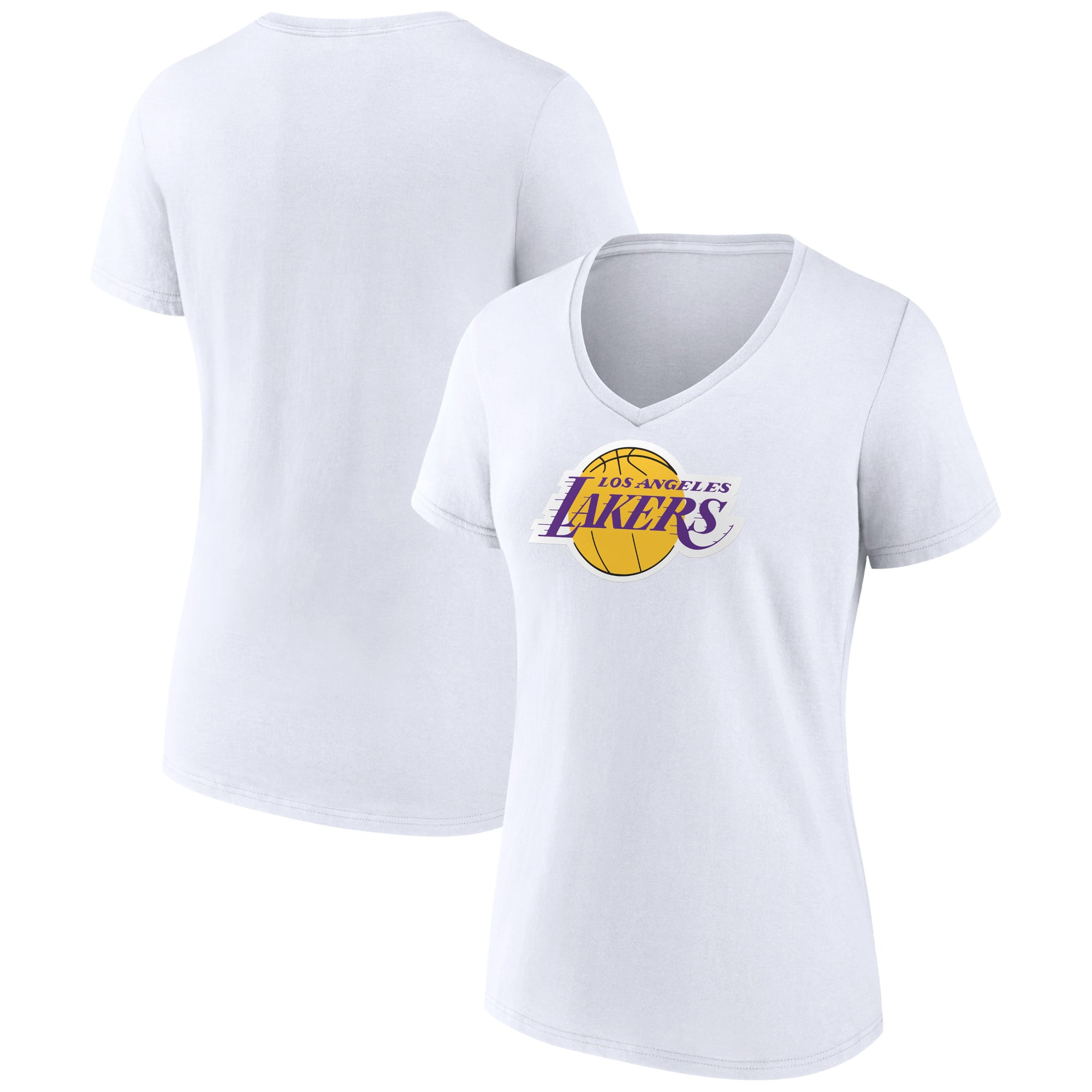 Women's White Los Angeles Lakers Logo V-Neck T-Shirt
