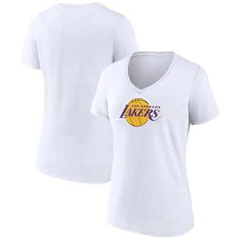 Women's White Los Angeles Lakers Logo V-Neck T-Shirt