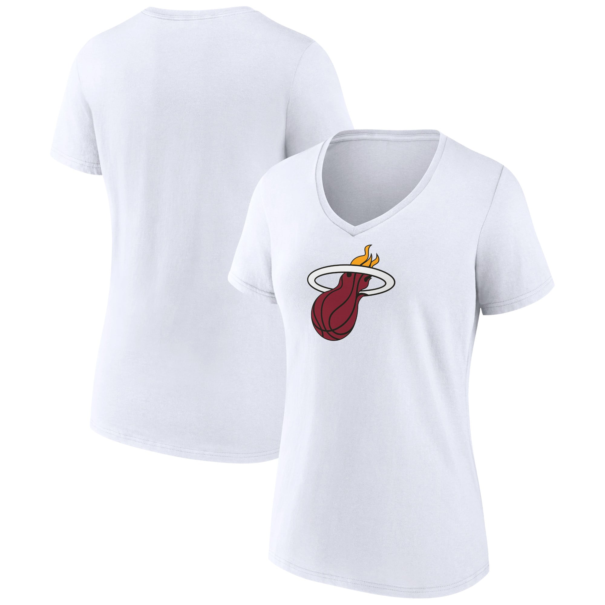 Women's White Miami Heat Logo V-Neck T-Shirt