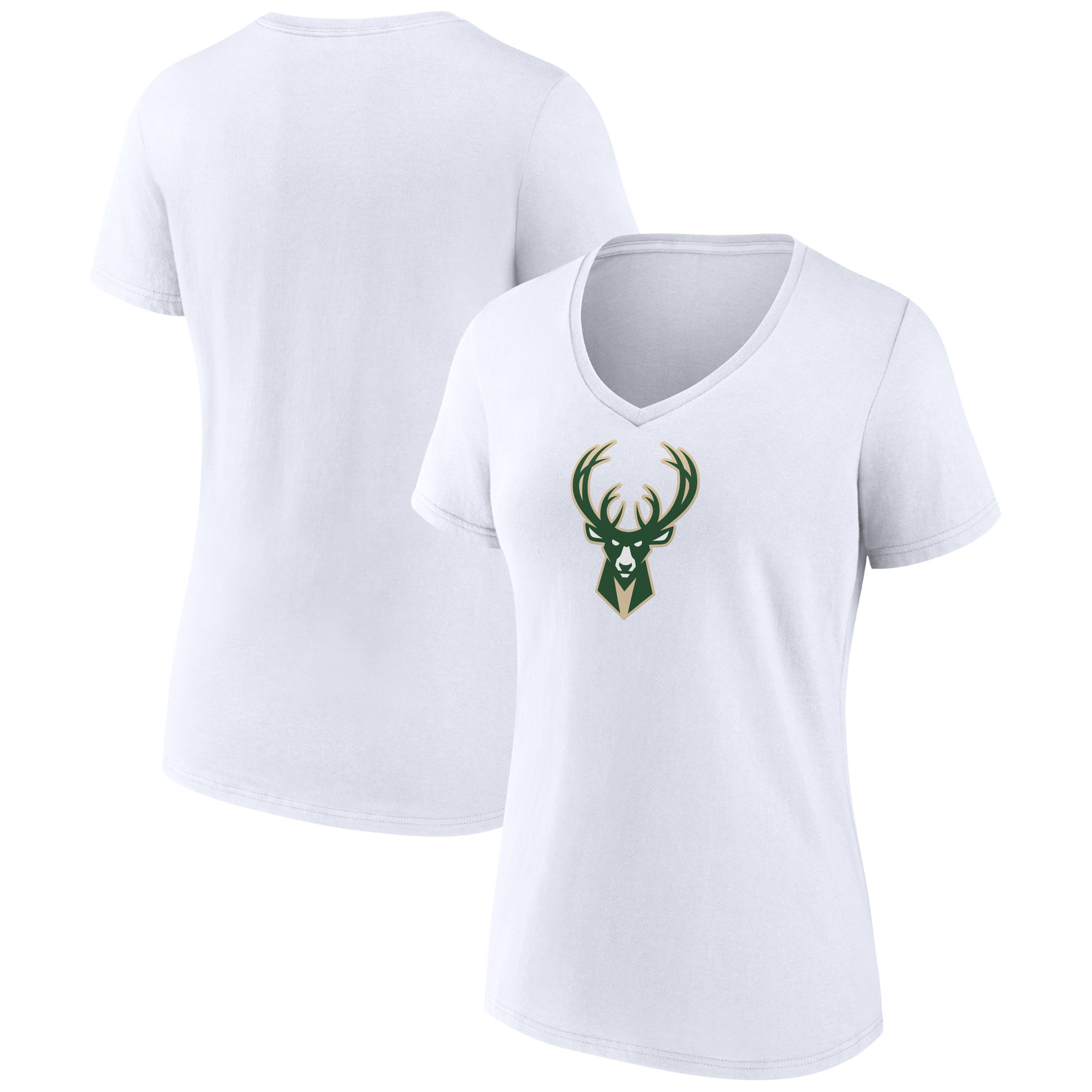 Women's White Milwaukee Bucks Logo V-Neck T-Shirt