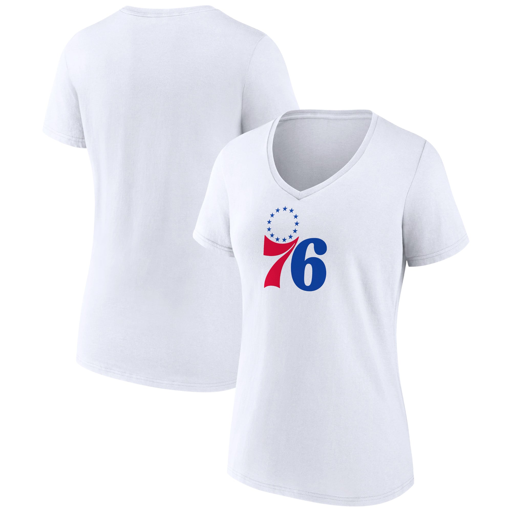 Women's White Philadelphia 76ers Logo V-Neck T-Shirt