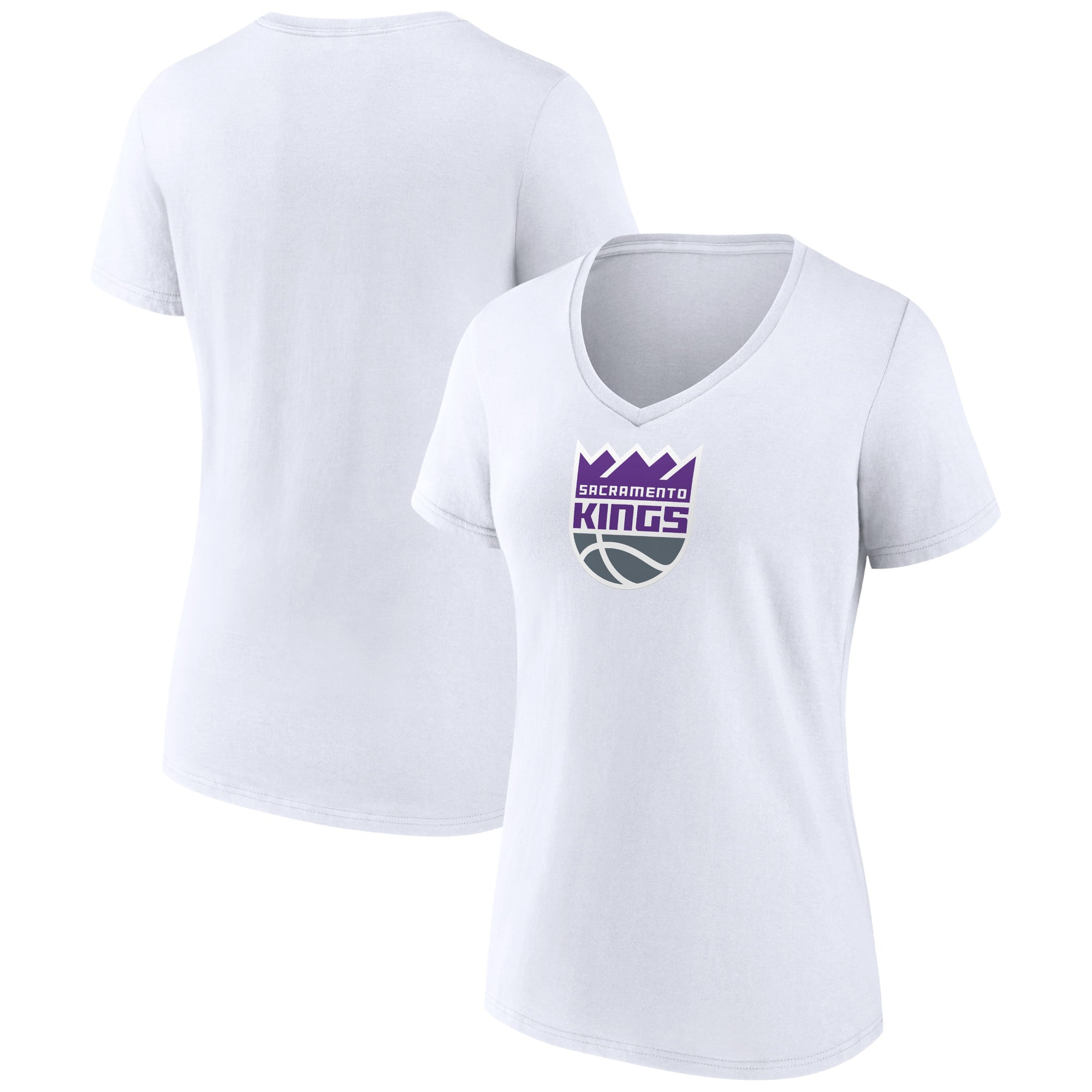 Women's White Sacramento Kings Logo V-Neck T-Shirt