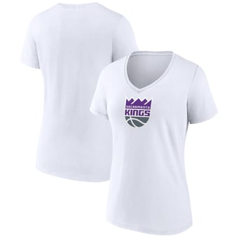 Women's White Sacramento Kings Logo V-Neck T-Shirt