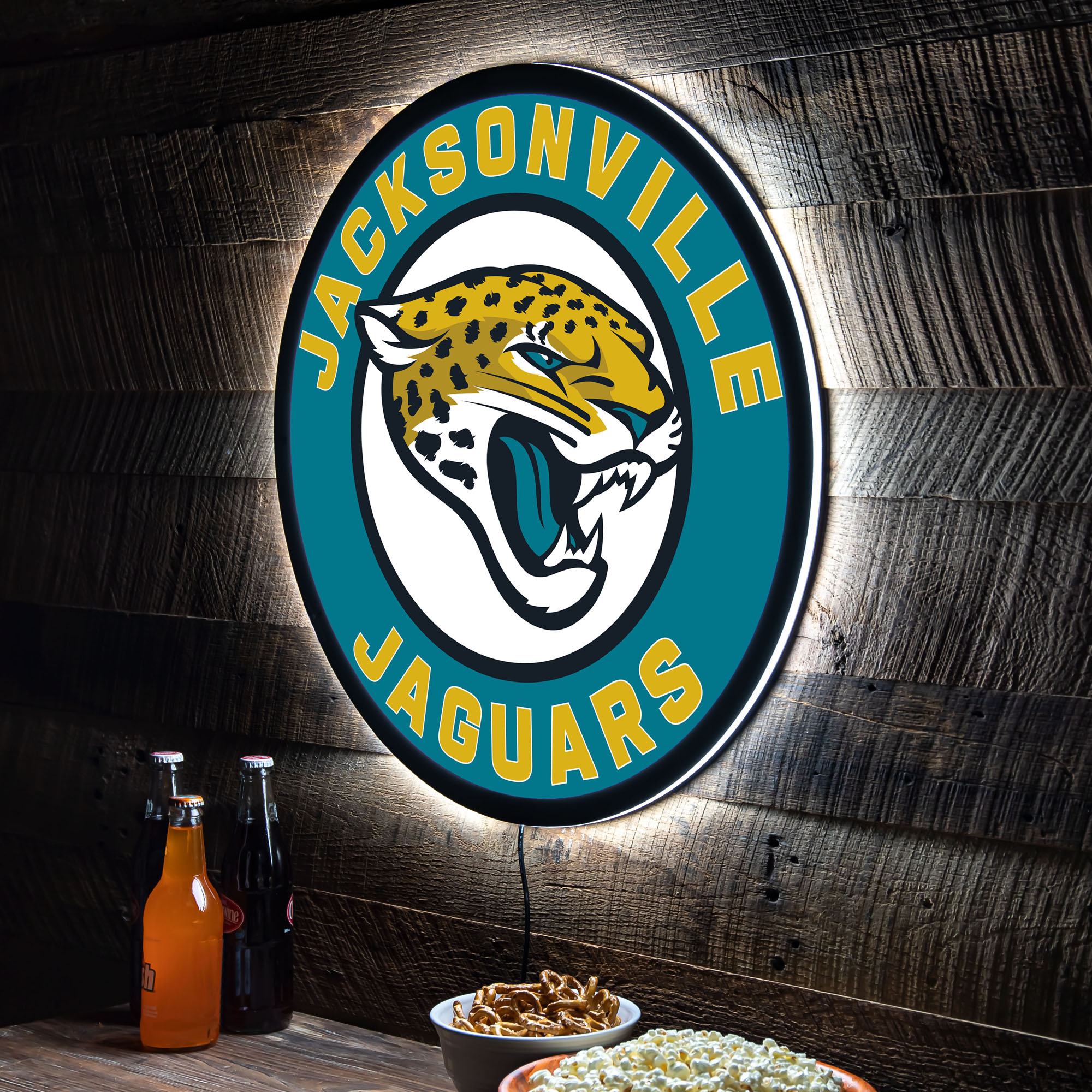 NFL Backlit Full Edge Round Wall Sign - Jacksonville Jaguars
