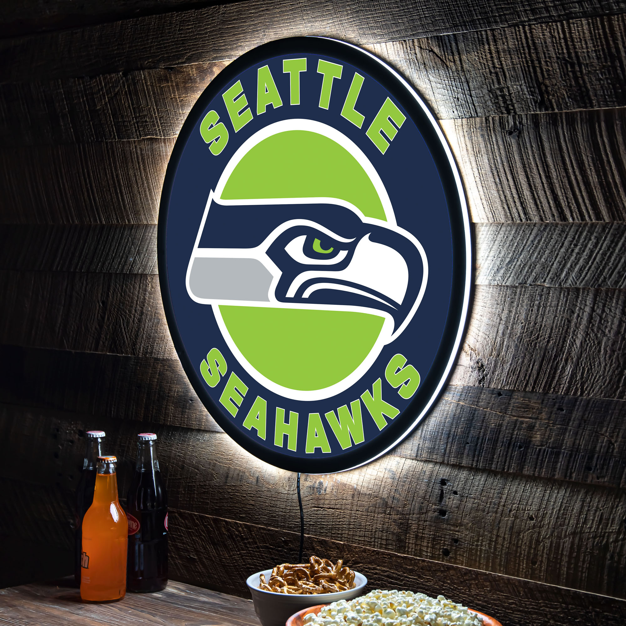 NFL Backlit Full Edge Round Wall Sign - Seattle Seahawks