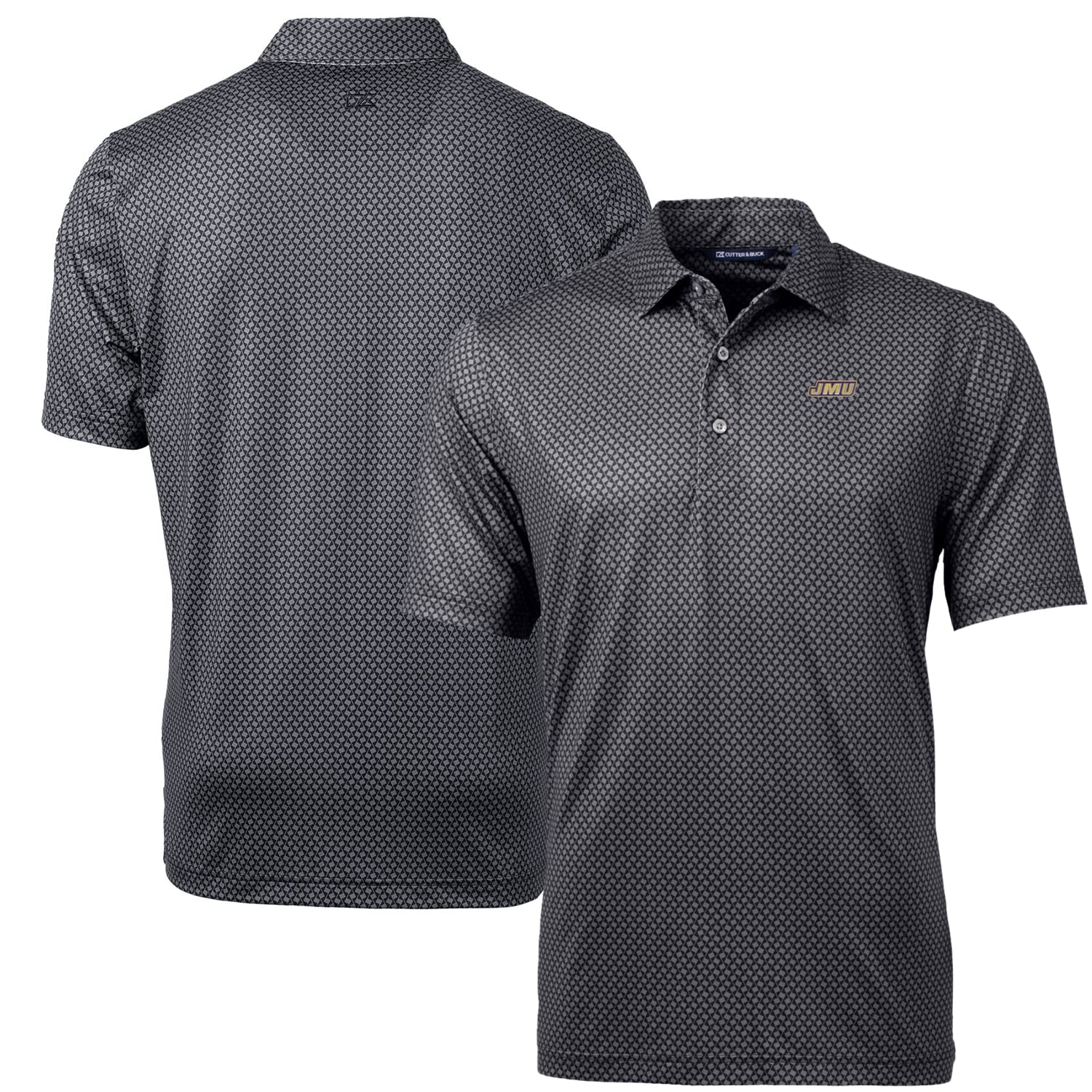 Men's Cutter & Buck Black James Madison Dukes Pike Banner Print Polo