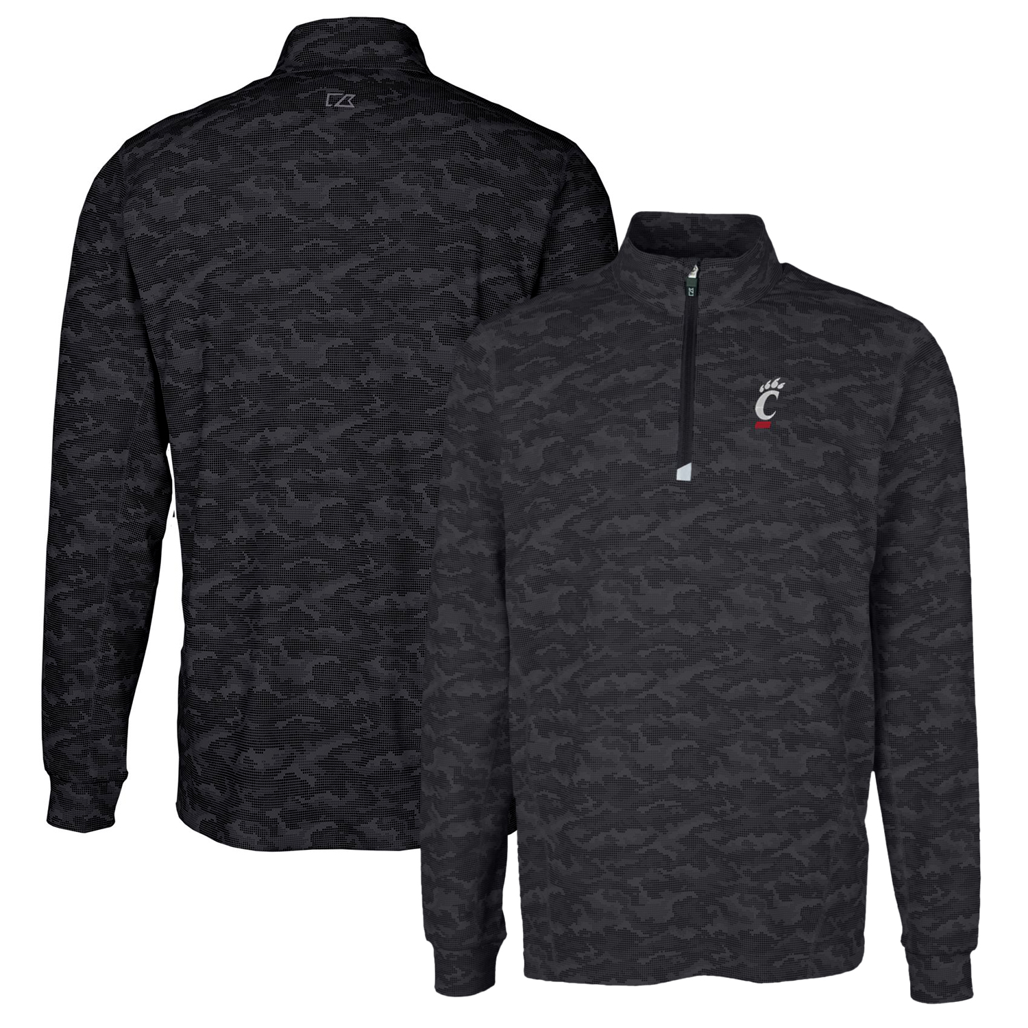 Men's Cutter & Buck Black Cincinnati Bearcats Traverse Camo Print Stretch Quarter-Zip Pullover Top