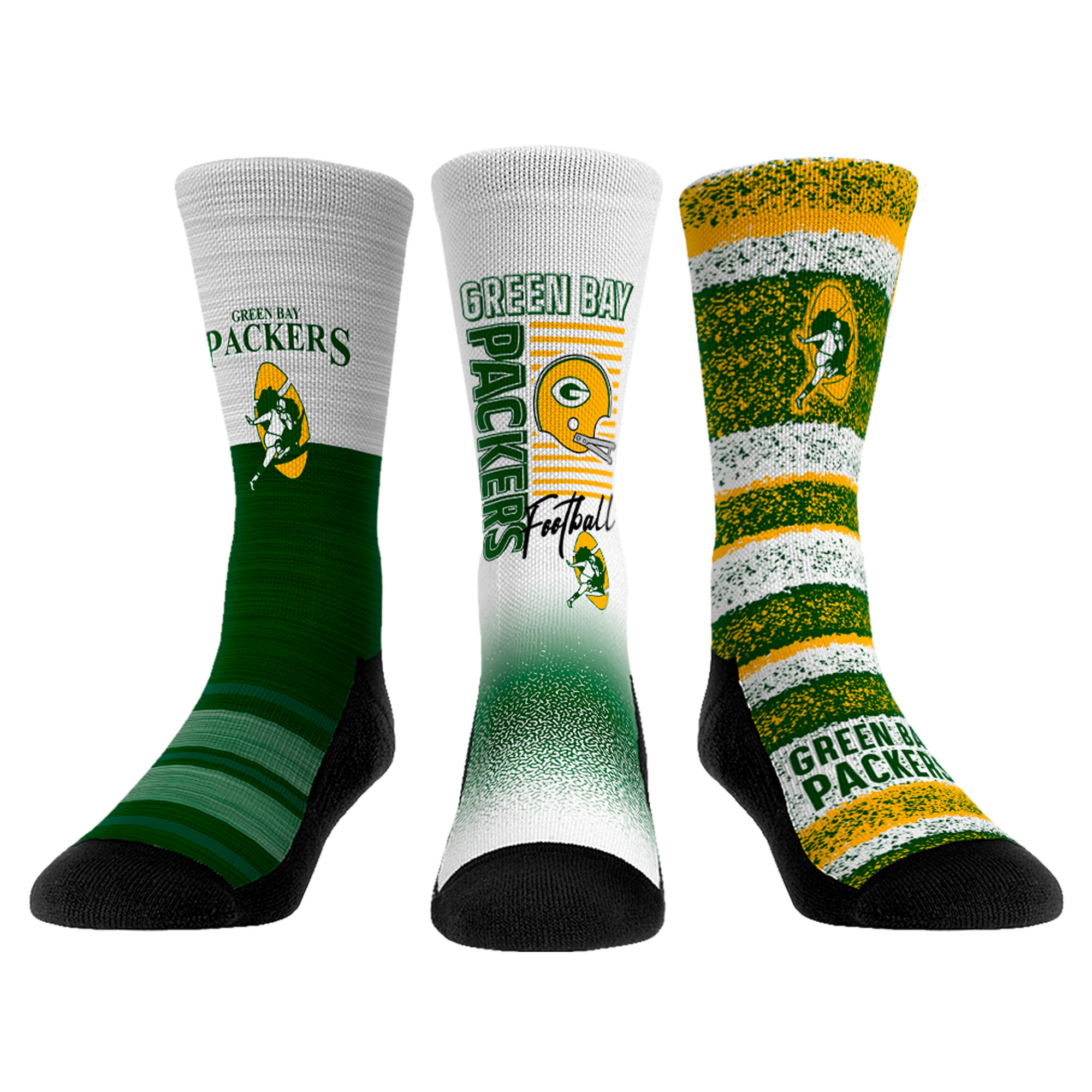 Unisex Rock Em Green Bay Packers Throwback Three-Pack Crew Sock Set