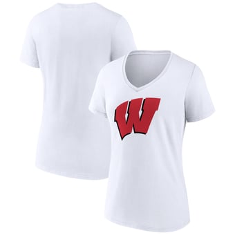 Women's White Wisconsin Badgers Team Logo V-Neck T-Shirt