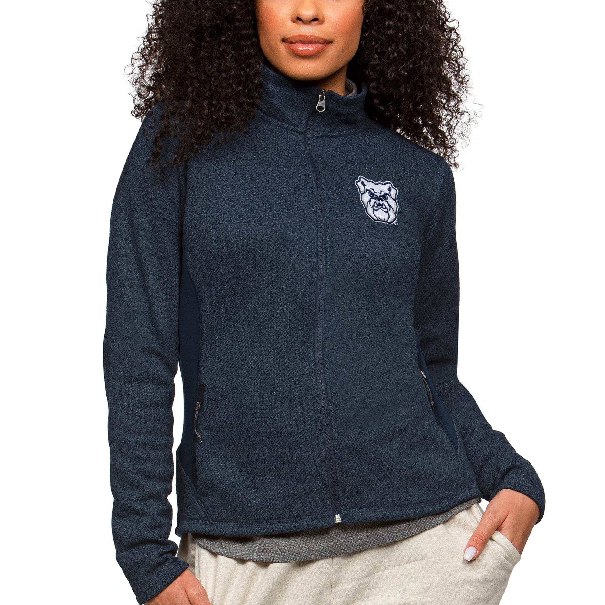 Women's Antigua Heather Navy Butler Bulldogs Course Full-Zip Jacket