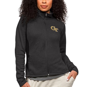 Women's Antigua Heather Black Georgia Tech Yellow Jackets Course Full-Zip Jacket