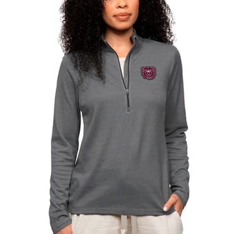 Women's Antigua Heather Charcoal Missouri State University Bears Epic Quarter-Zip Pullover Top