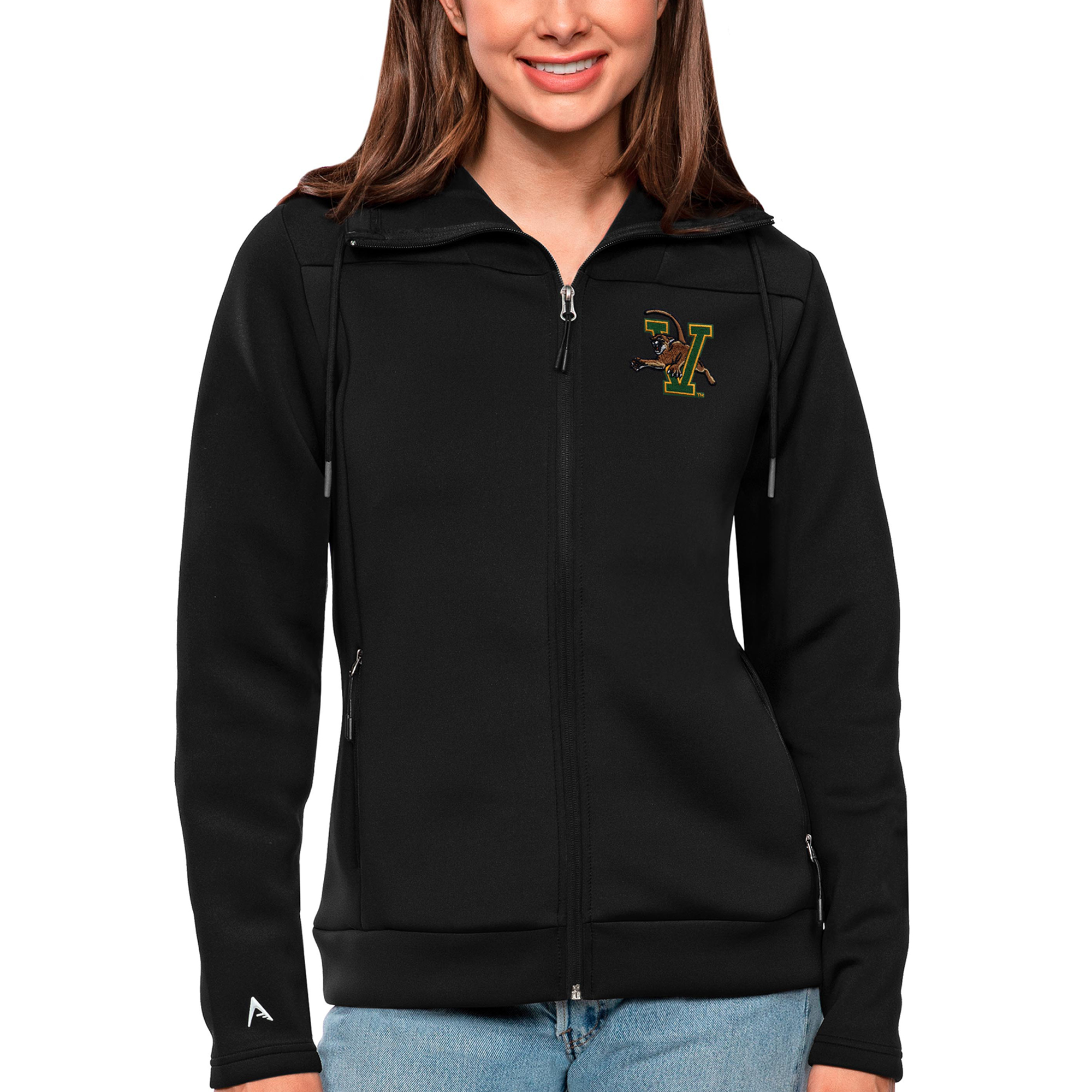 Women's Antigua Black Vermont Catamounts Protect Full-Zip Jacket