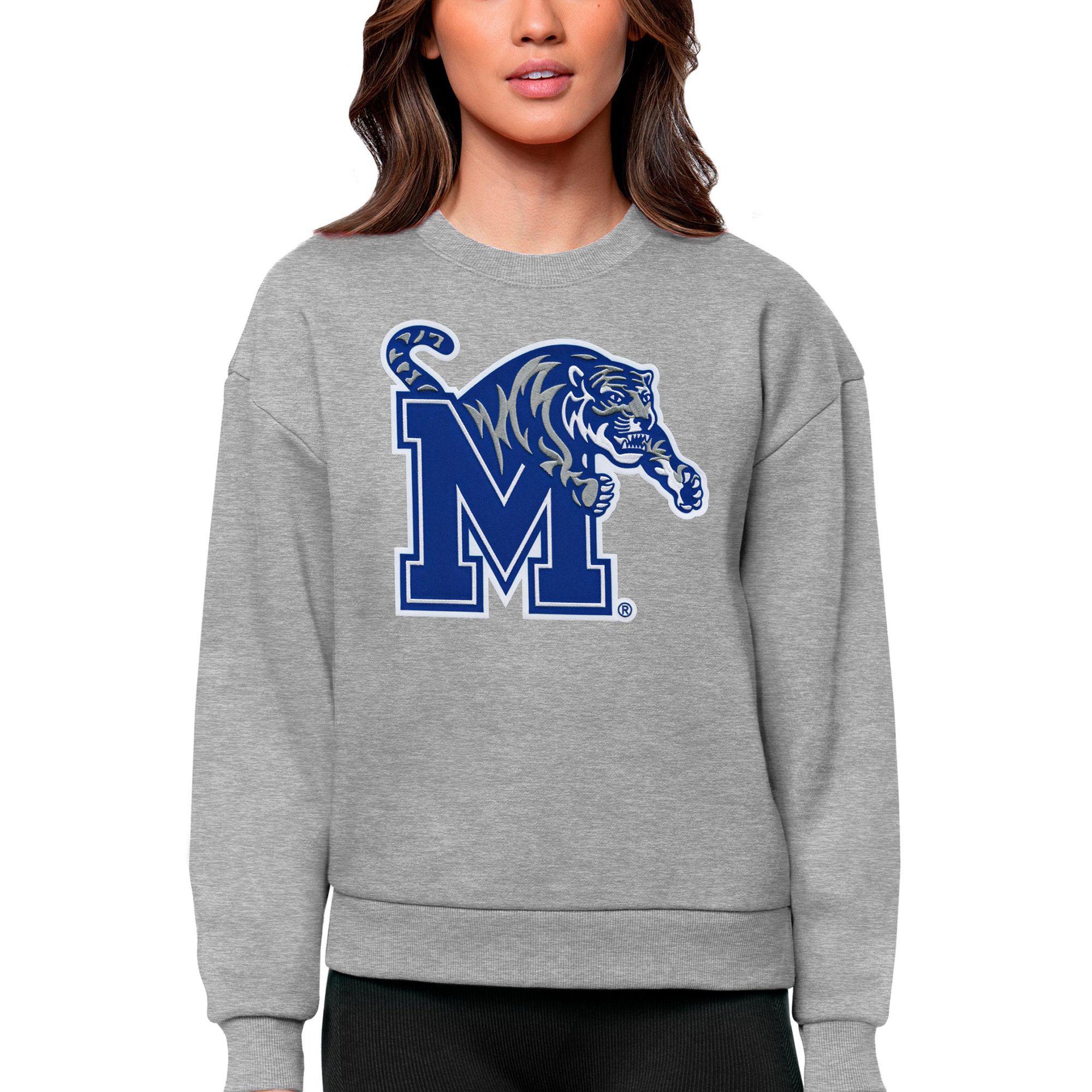 Women’s Antigua Heather Gray Memphis Tigers Victory Crewneck Pullover Sweatshirt