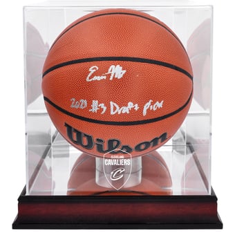 Evan Mobley Cleveland Cavaliers Autographed Wilson 2022 Replica Basketball with "2021 #3 Draft Pick" Inscription & Mahogany Team Logo Display Case