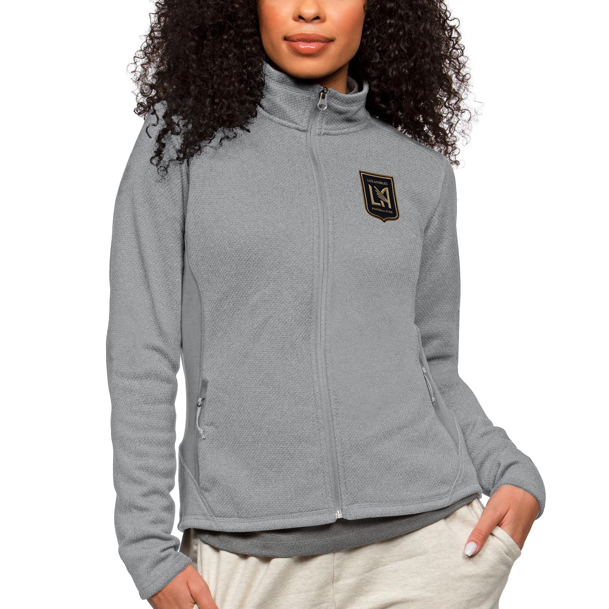 Women's Antigua Heather Gray LA Galaxy Team Logo Course Full-Zip Jacket