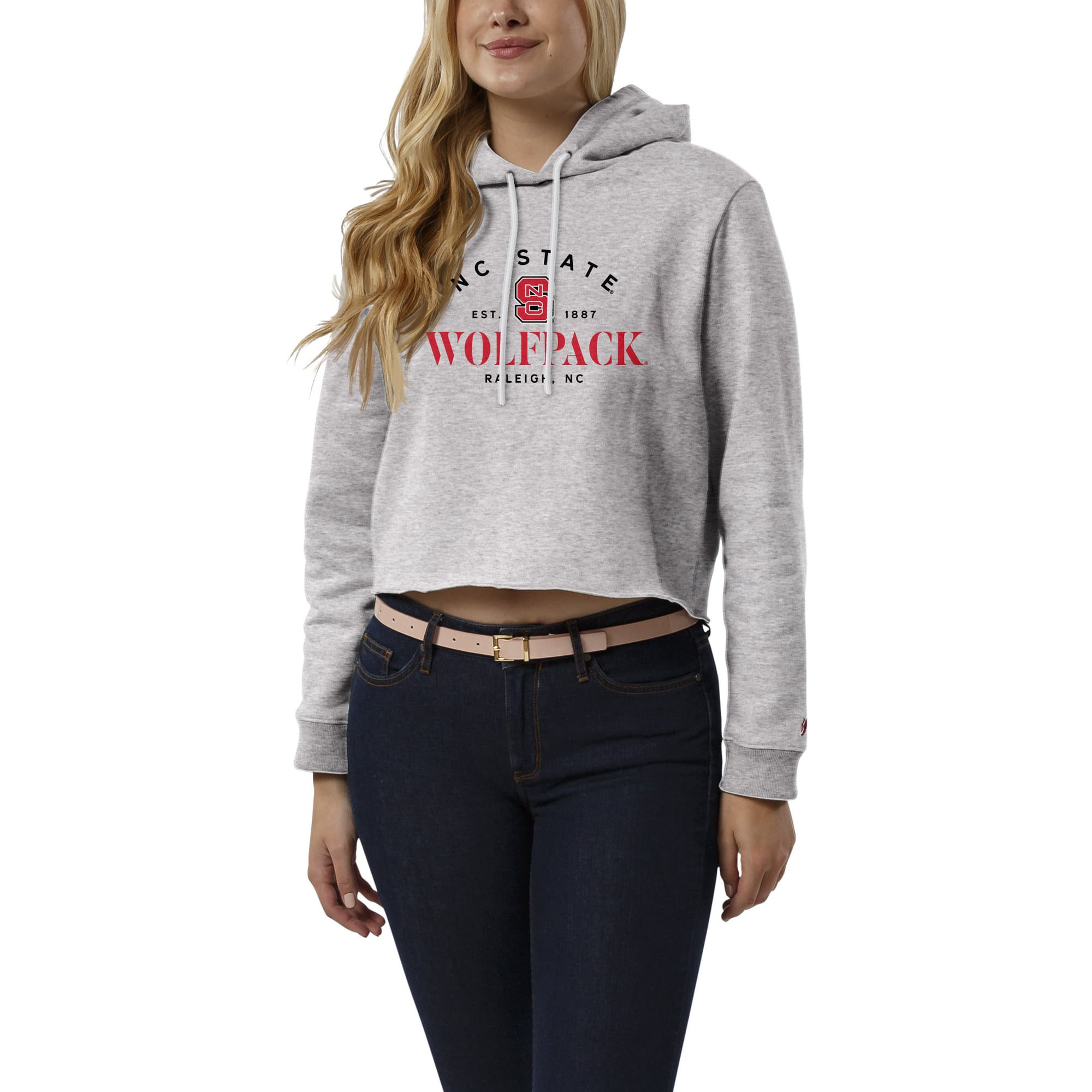 Women's League Collegiate Wear Heather Gray NC State Wolfpack 1636 Cropped Pullover Hoodie