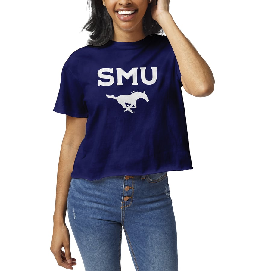 Women's League Collegiate Wear Royal SMU Mustangs Clothesline Crop T-Shirt