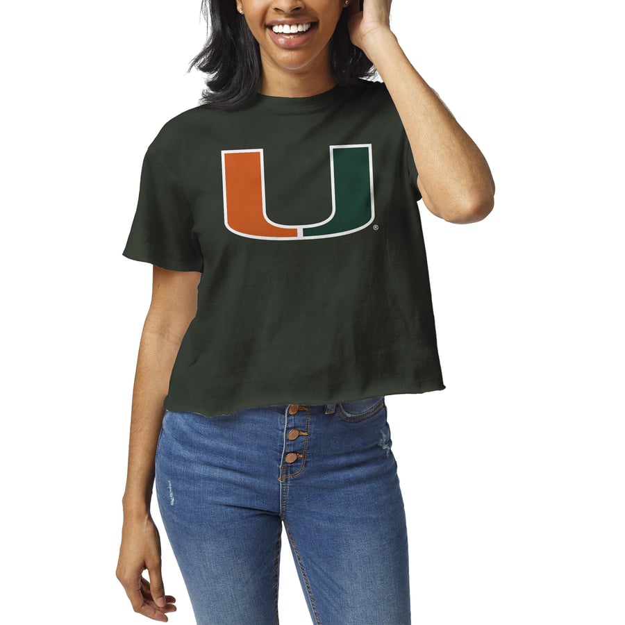 Women's League Collegiate Wear Green Miami Hurricanes Clothesline Crop T-Shirt