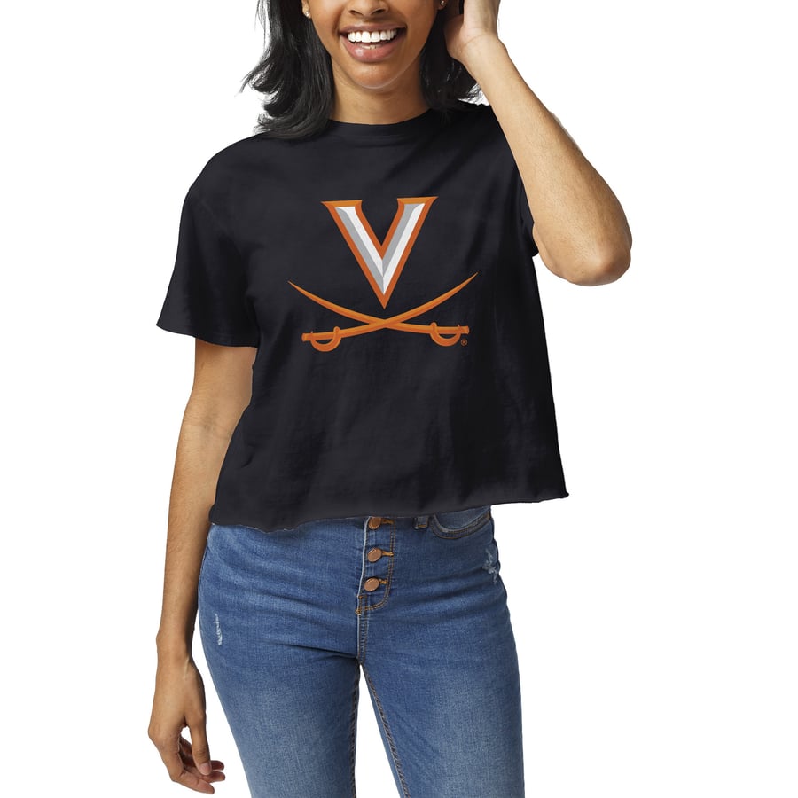 Women's League Collegiate Wear Navy Virginia Cavaliers Clothesline Crop T-Shirt