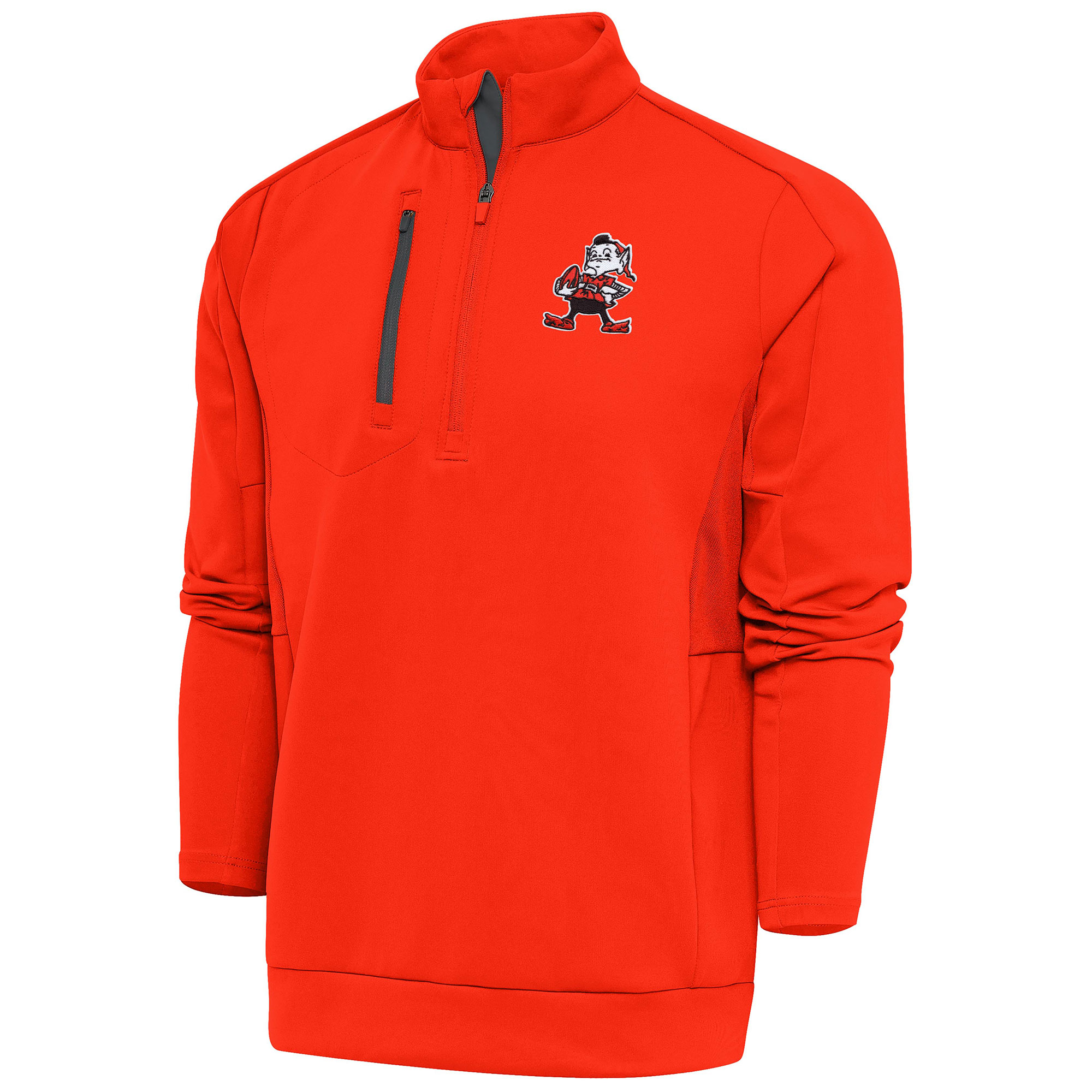Men's Antigua Orange Cleveland Browns Team Logo Throwback Generation Quarter-Zip Pullover Top