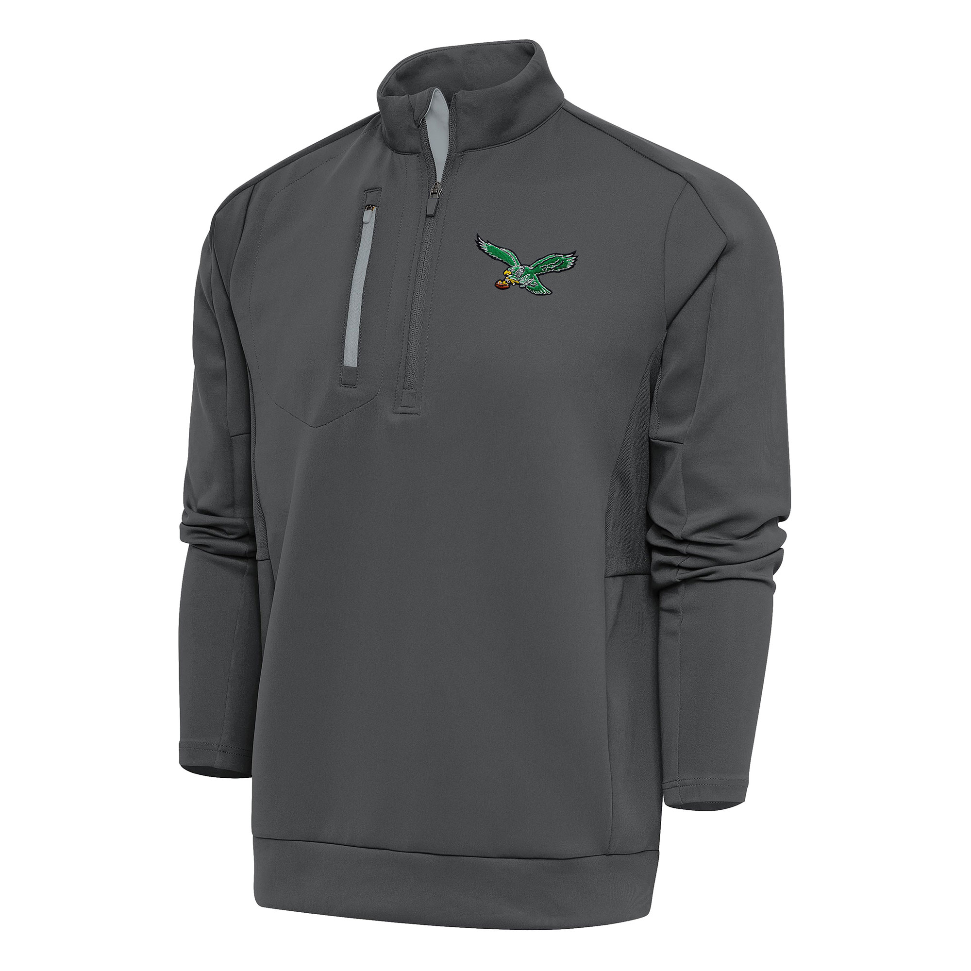 Men's Antigua Charcoal Philadelphia Eagles Team Logo Throwback Generation Quarter-Zip Pullover Top
